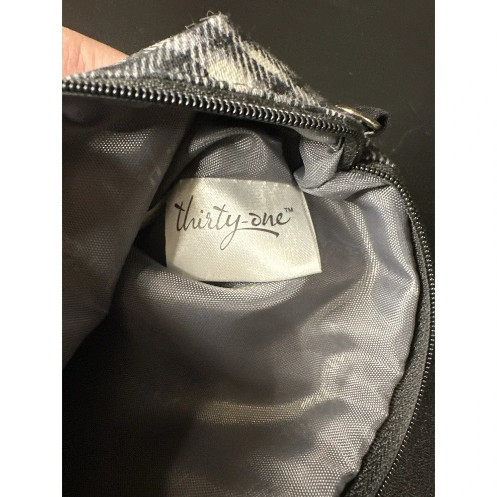 Thirty-One Black White Plaid‎ Cosmetic Bag Travel Pouch Makeup Organizer 7.5x5